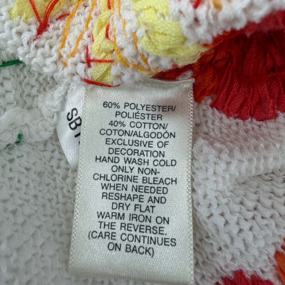 Susan Bristol Cotton Blend Floral Embroidered Beaded Cardigan Sweater Cream L - Picture 4 of 9